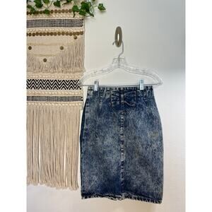80's Preppy Glam Acid Wash Style Vintage Denim Skirt Size 7
